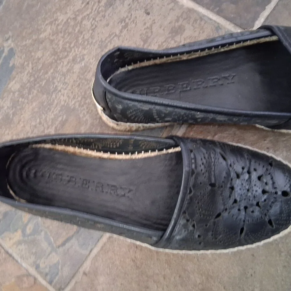 Burberry Black Leather Espadrille Shoes